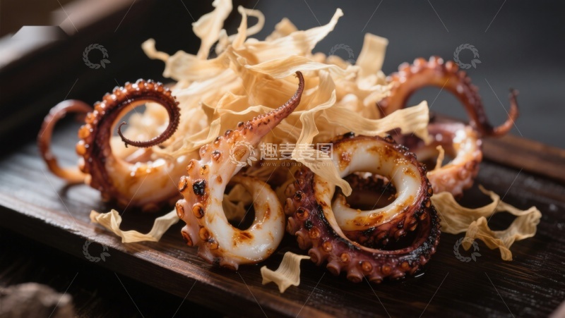 高清大图下载【趣麦麦图】烤鱿鱼卷配干贝丝