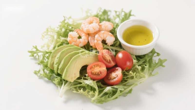 高清大图下载【趣麦麦图】鲜虾牛油果沙拉配橄榄油