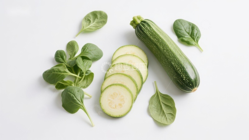 高清大图下载【趣麦麦图】新鲜西葫芦与绿叶蔬菜