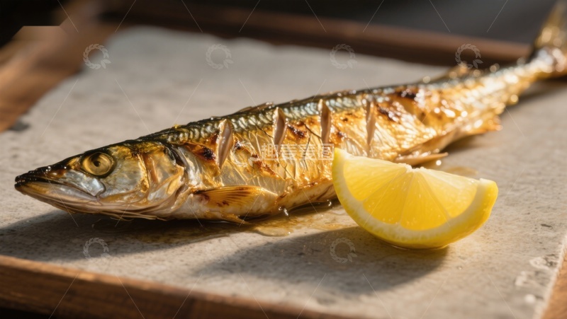 高清大图下载【趣麦麦图】烤鱼配柠檬，美味佳肴