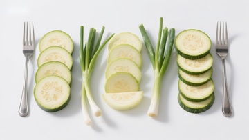 切片黄瓜与青葱的创意排列