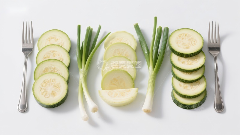 高清大图下载【趣麦麦图】切片黄瓜与青葱的创意排列