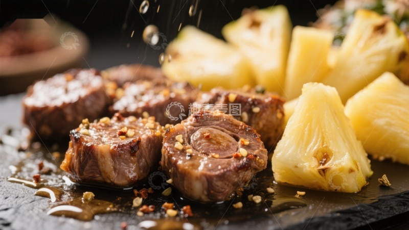 烤肉配菠萝，美味佳肴