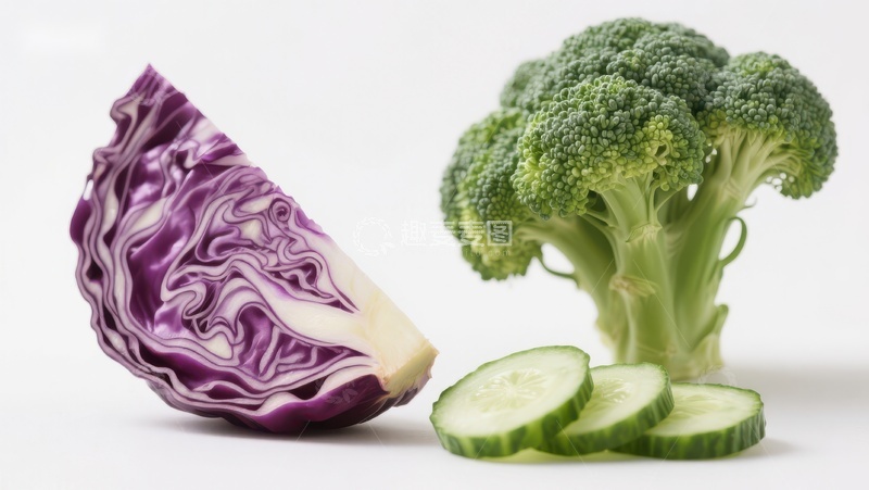高清大图下载【趣麦麦图】紫甘蓝、西兰花与黄瓜片的组合