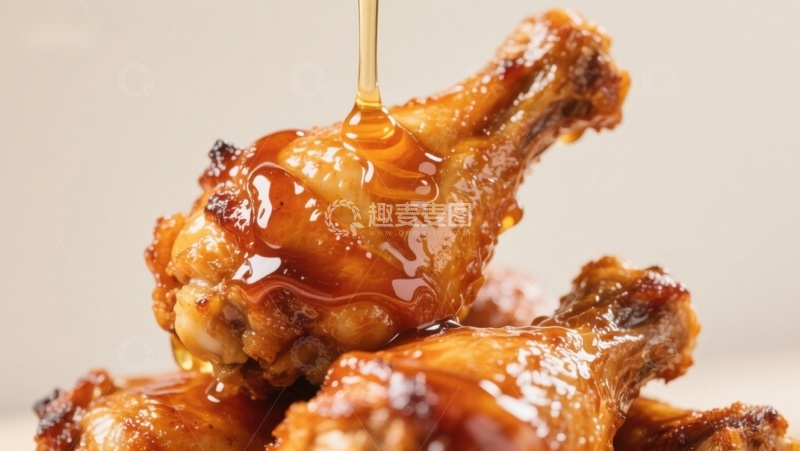 高清大图下载【趣麦麦图】蜂蜜淋鸡翅，美味诱人