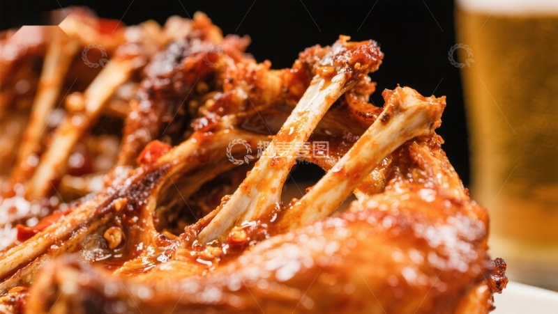 高清大图下载【趣麦麦图】香辣烤羊排配啤酒