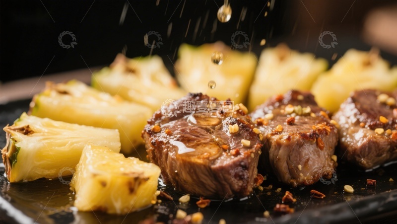 高清大图下载【趣麦麦图】香煎牛肉配菠萝块