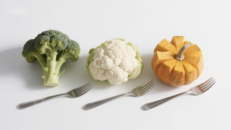 高清大图下载【趣麦麦图】西兰花、花椰菜与南瓜的静物展示