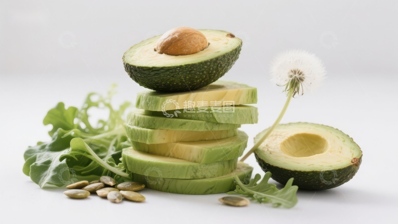 高清大图下载【趣麦麦图】切片牛油果与绿叶蔬菜