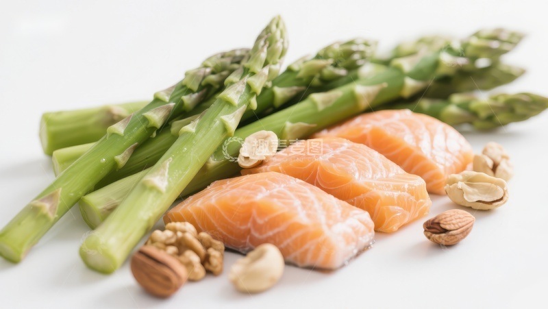 高清大图下载【趣麦麦图】三文鱼配芦笋与坚果