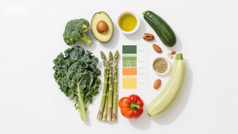 高清大图下载【趣麦麦图】绿色蔬菜与坚果的健康组合