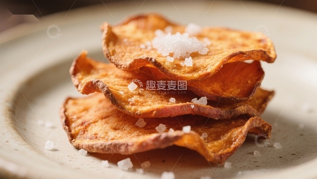 脆甜薯片撒盐特写