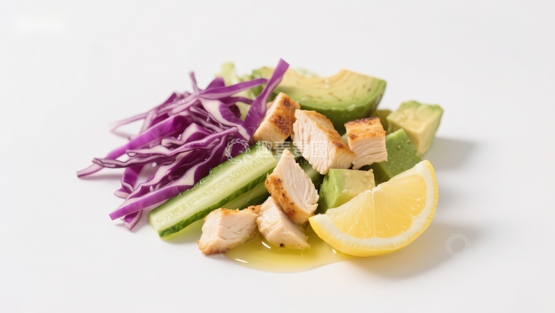 高清大图下载【趣麦麦图】鸡肉沙拉配紫甘蓝和柠檬