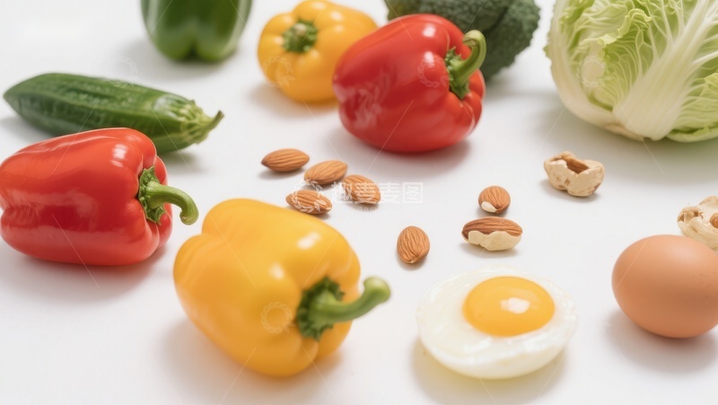 高清大图下载【趣麦麦图】新鲜蔬菜与坚果鸡蛋组合