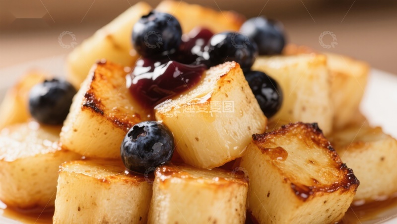 高清大图下载【趣麦麦图】蓝莓酱淋烤面包块