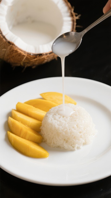 椰汁浇糯米配芒果