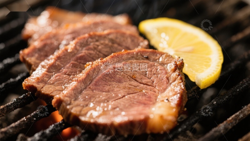 高清大图下载【趣麦麦图】烤肉上的柠檬片