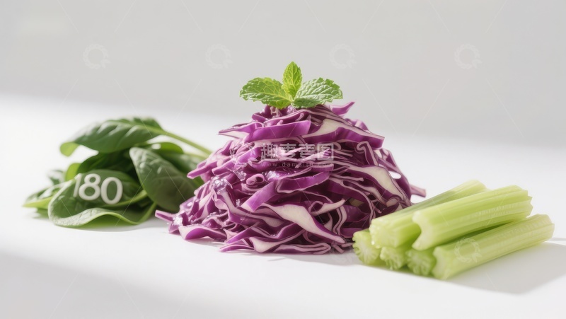 高清大图下载【趣麦麦图】新鲜紫甘蓝与芹菜的健康搭配