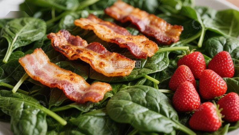 高清大图下载【趣麦麦图】培根草莓与菠菜的色彩搭配
