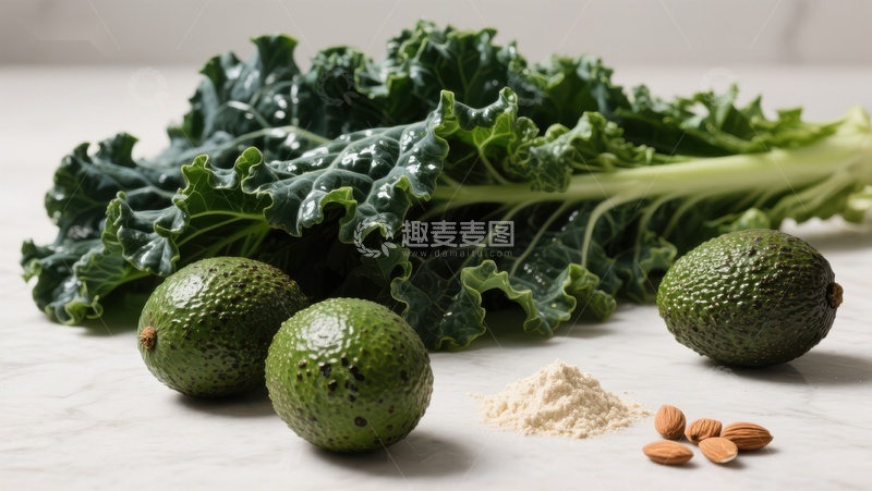 高清大图下载【趣麦麦图】新鲜羽衣甘蓝与鳄梨的健康组合