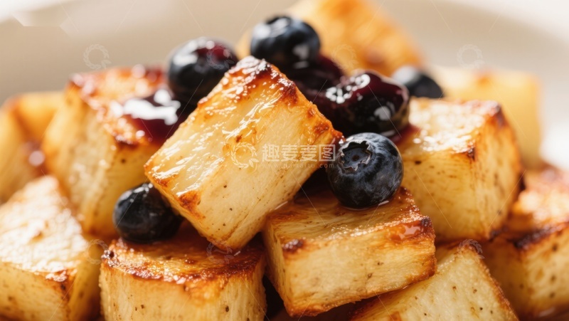 高清大图下载【趣麦麦图】蓝莓点缀的烤方块食物