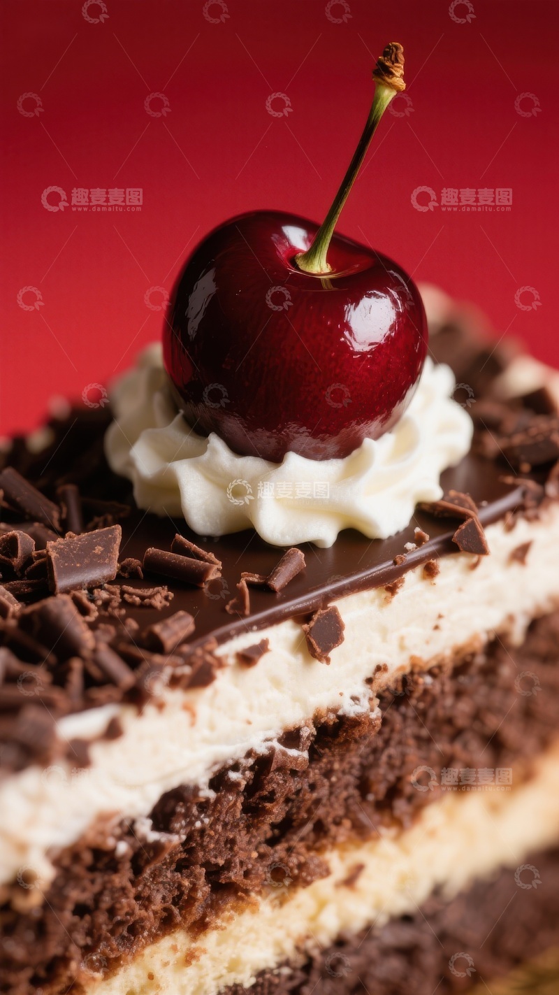 高清大图下载【趣麦麦图】巧克力蛋糕配樱桃和奶油