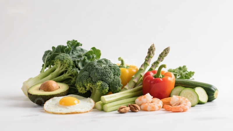 高清大图下载【趣麦麦图】新鲜蔬菜与虾仁的健康组合