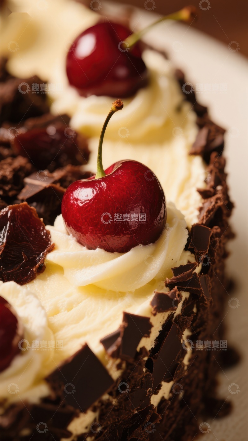 高清大图下载【趣麦麦图】黑森林蛋糕上的樱桃与奶油