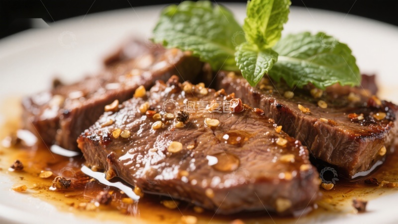 高清大图下载【趣麦麦图】香煎牛肉配薄荷装饰