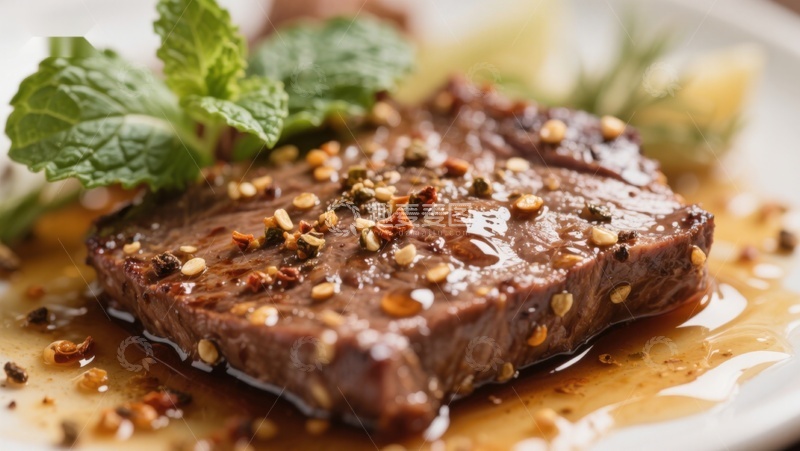 高清大图下载【趣麦麦图】香煎牛排配香草与坚果