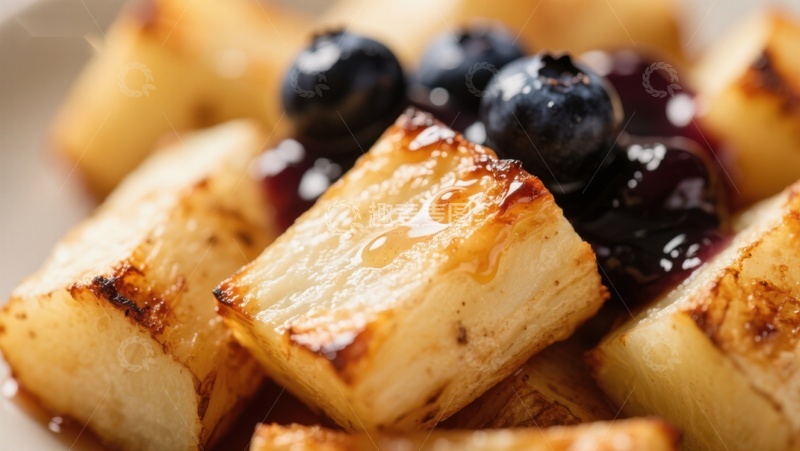 高清大图下载【趣麦麦图】蓝莓蜜汁烤菠萝块