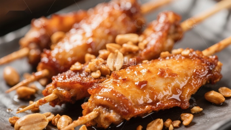 高清大图下载【趣麦麦图】烤鸡翅串配花生