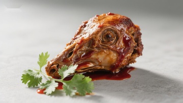 酱烤鸭头配香菜