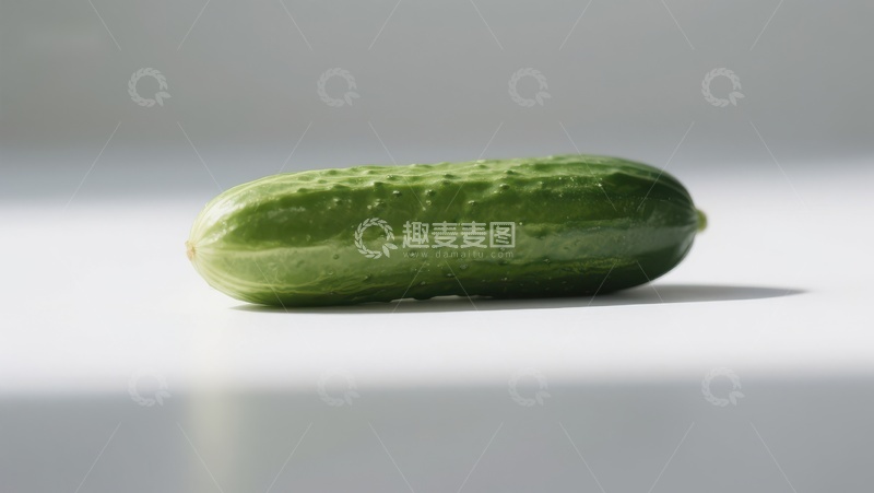 高清大图下载【趣麦麦图】新鲜绿色黄瓜静置在白色背景上