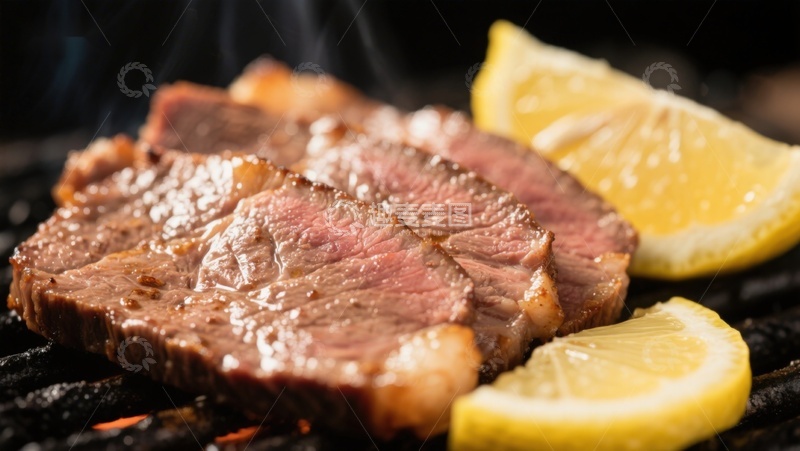 高清大图下载【趣麦麦图】烤制牛排配柠檬片