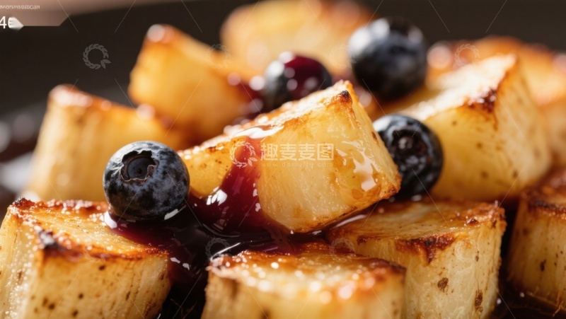 高清大图下载【趣麦麦图】焦糖蓝莓烤梨块