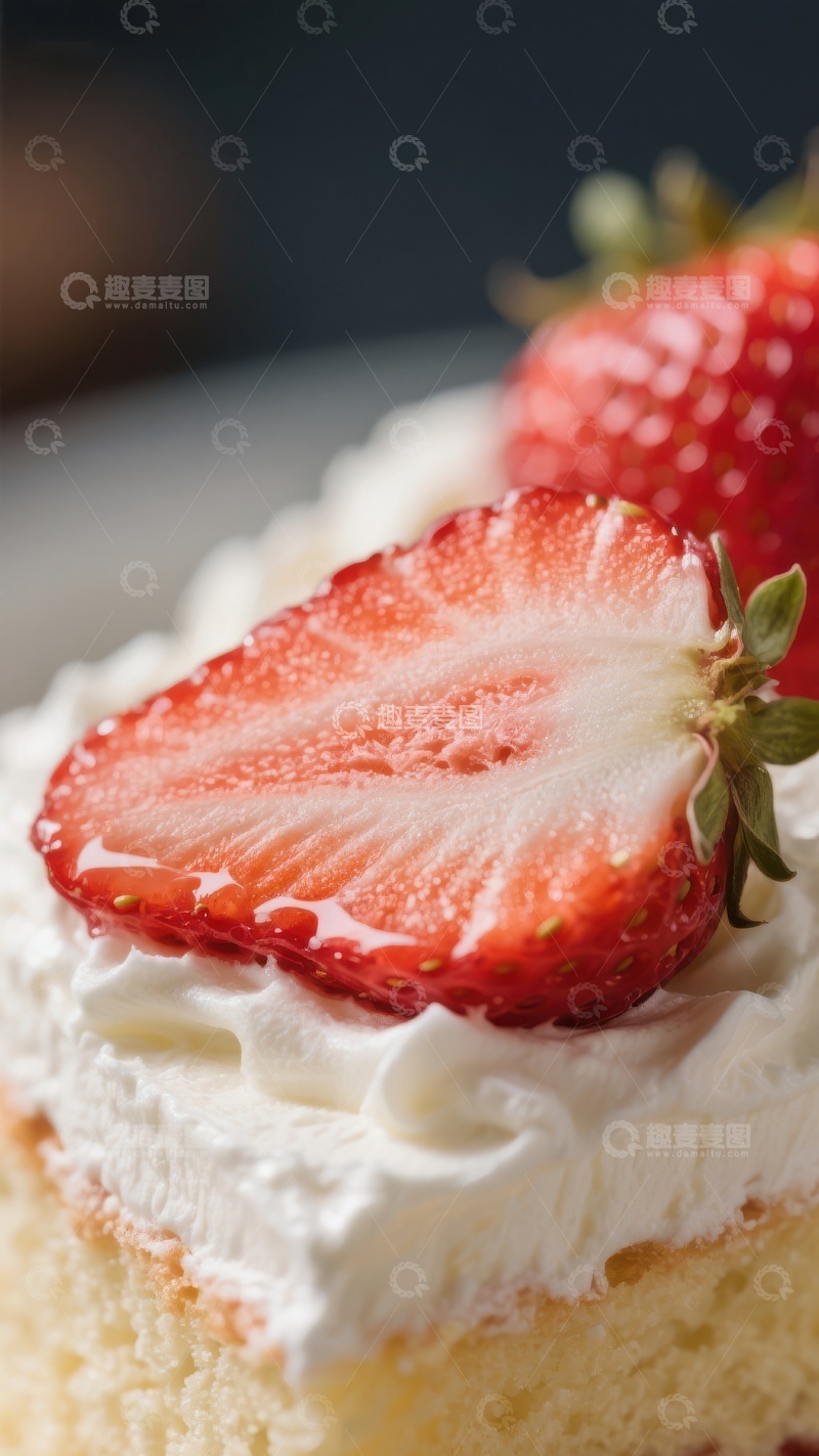 高清大图下载【趣麦麦图】草莓奶油蛋糕特写