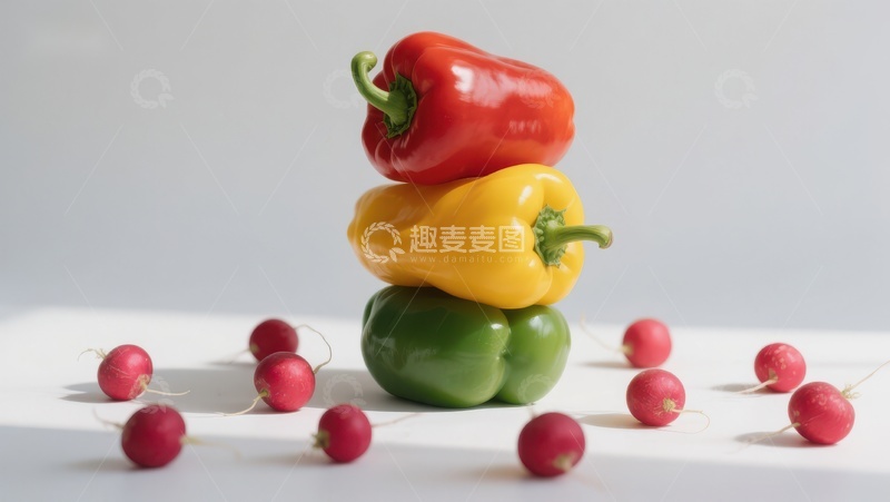 高清大图下载【趣麦麦图】彩椒叠放，樱桃萝卜环绕