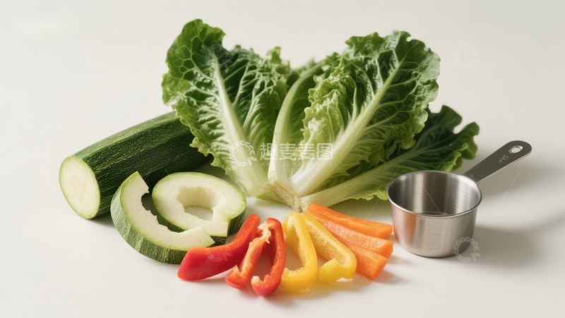 高清大图下载【趣麦麦图】新鲜蔬菜与量杯的组合