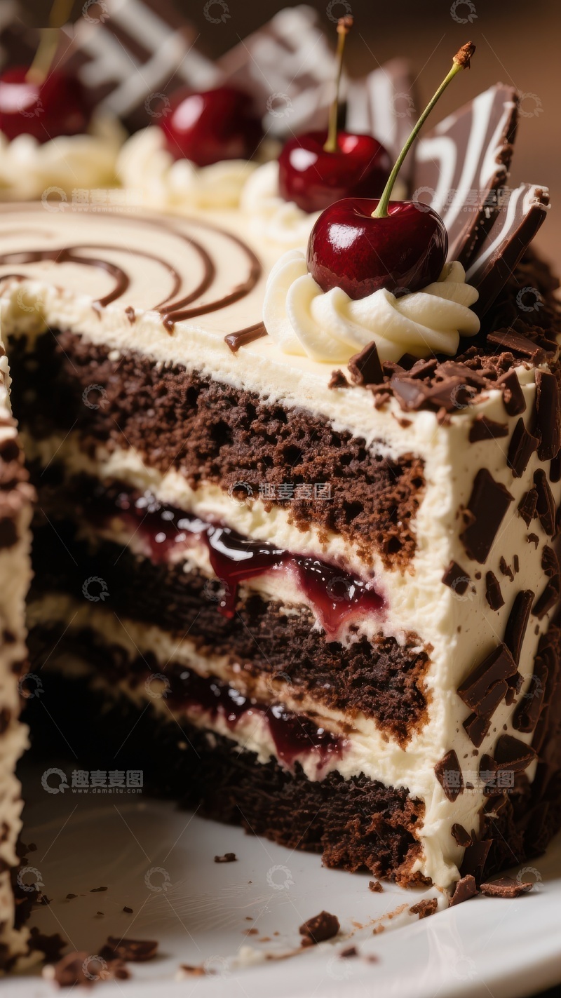 高清大图下载【趣麦麦图】黑森林蛋糕切面展示