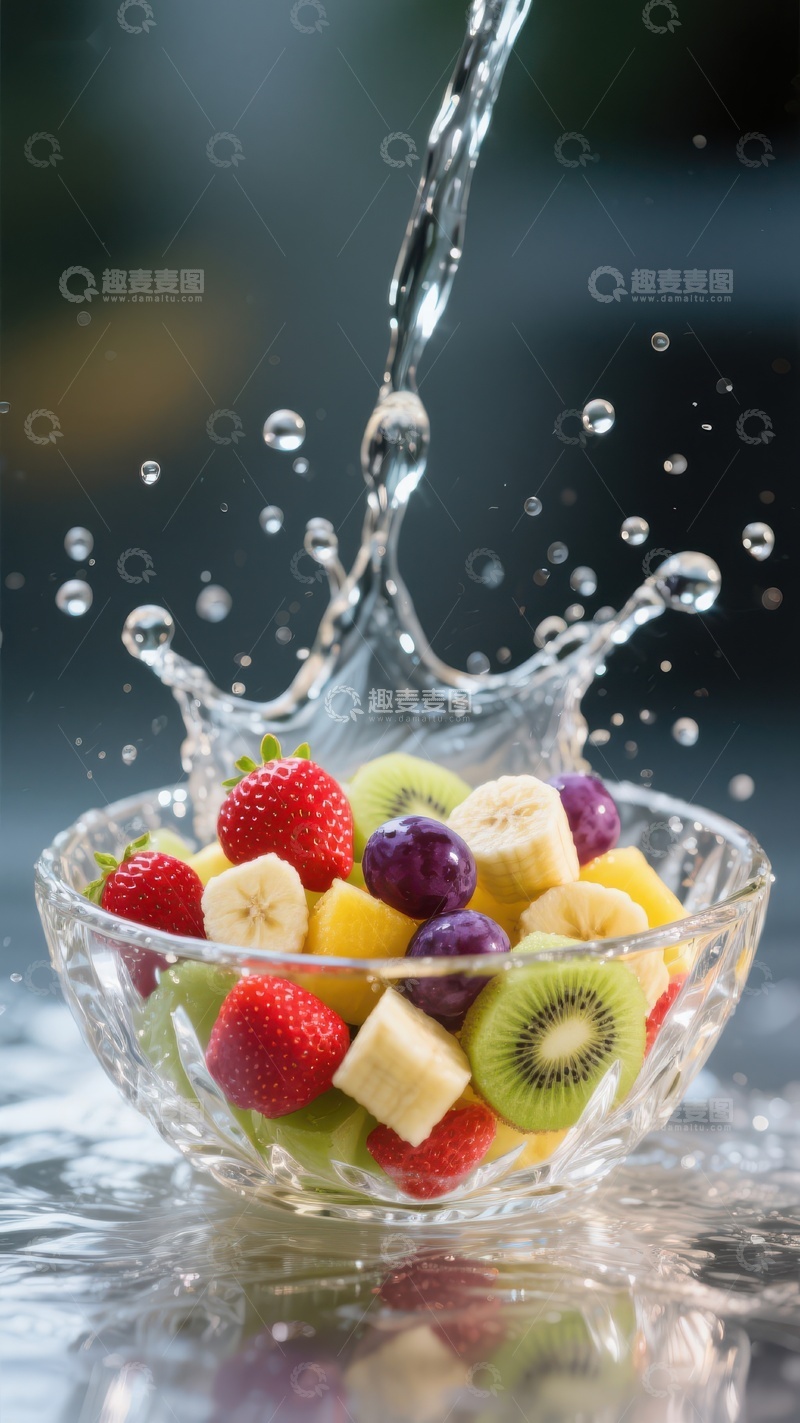 高清大图下载【趣麦麦图】水果沙拉与水花飞溅的瞬间