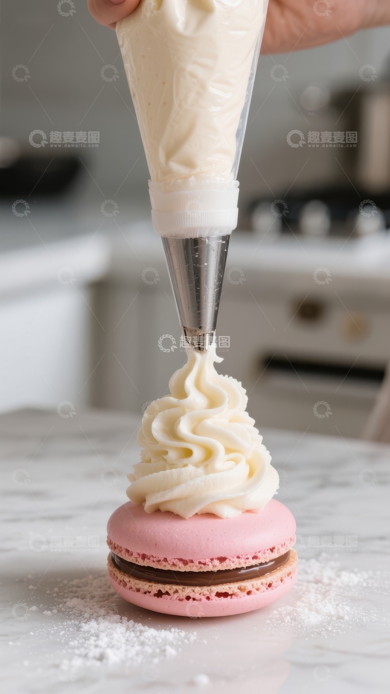 高清大图下载【趣麦麦图】奶油挤花装饰马卡龙