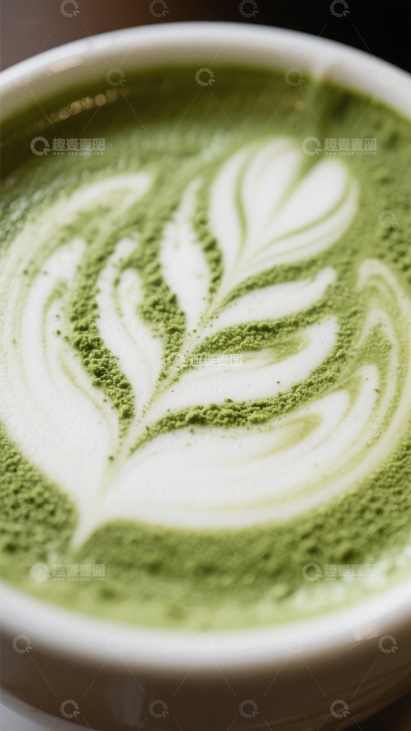 高清大图下载【趣麦麦图】抹茶拿铁上的精美叶子拉花