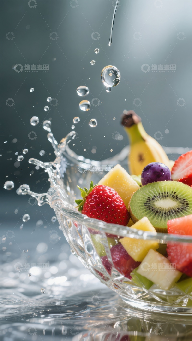高清大图下载【趣麦麦图】水果沙拉与水花飞溅的瞬间