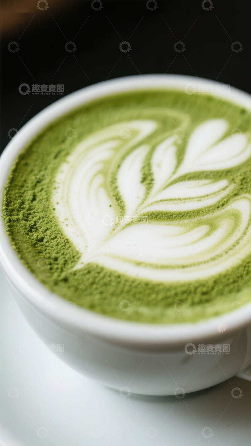 高清大图下载【趣麦麦图】抹茶拿铁艺术，绿色与白色的完美融合