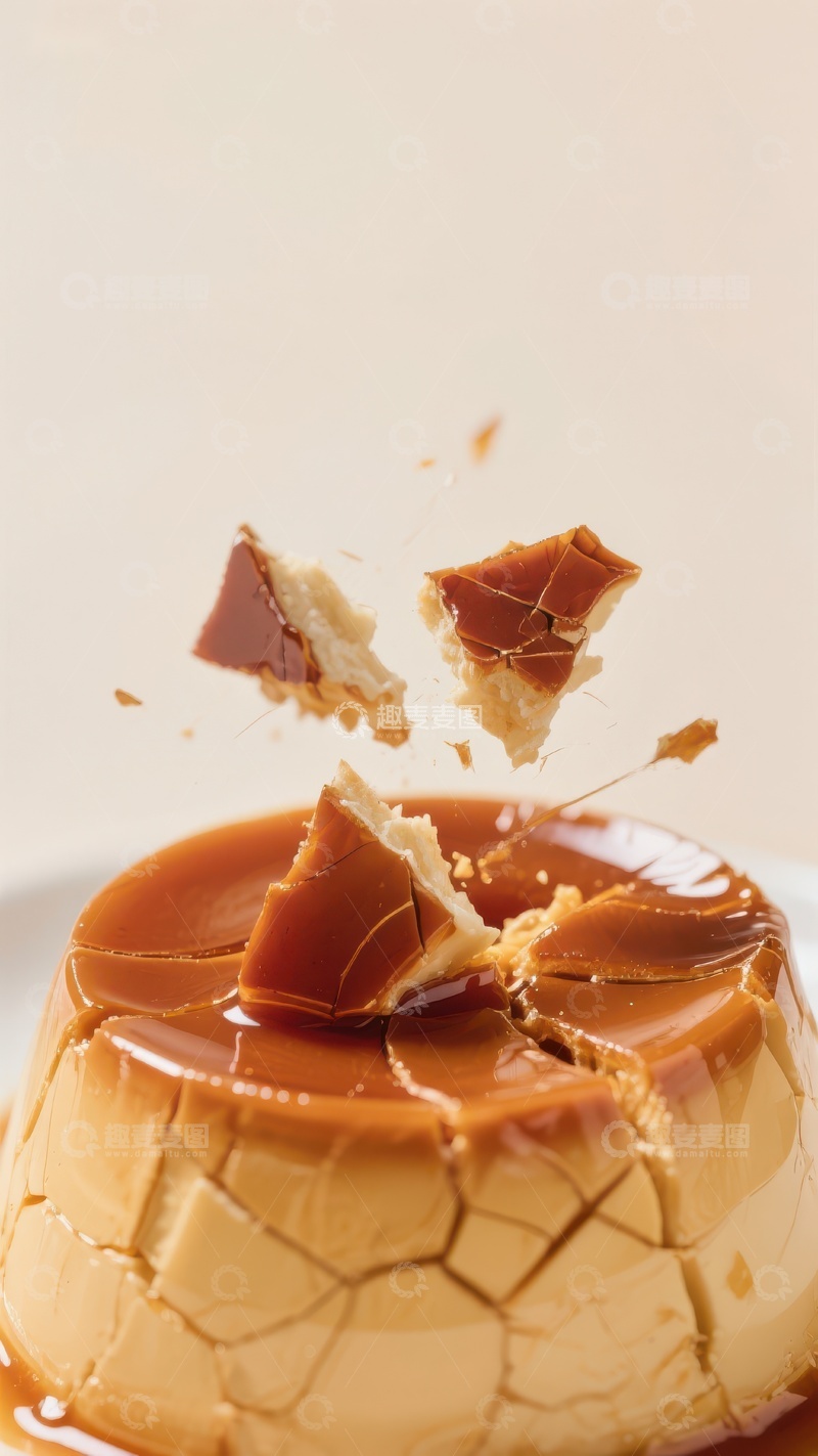 高清大图下载【趣麦麦图】焦糖布丁破裂瞬间