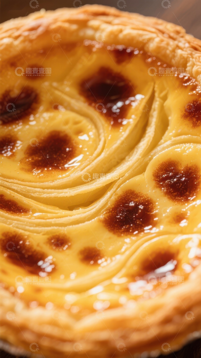 高清大图下载【趣麦麦图】金黄蛋挞特写，诱人甜点