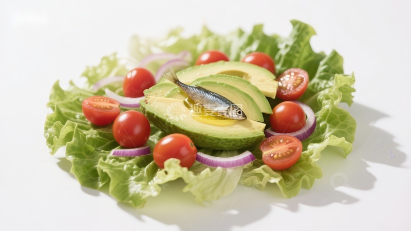 高清大图下载【趣麦麦图】新鲜沙拉配鳄梨和小鱼