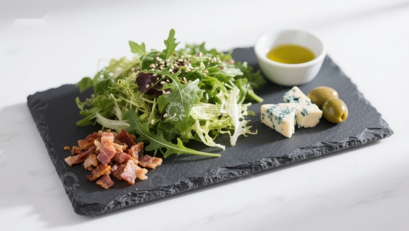 高清大图下载【趣麦麦图】精致沙拉配蓝纹奶酪与培根