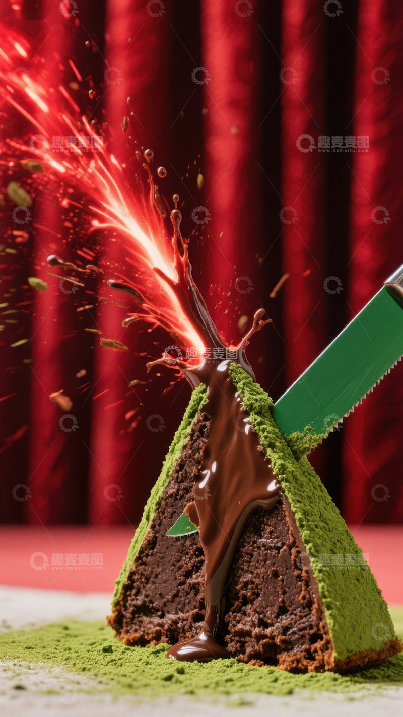 高清大图下载【趣麦麦图】巧克力蛋糕切开瞬间，火花四溅